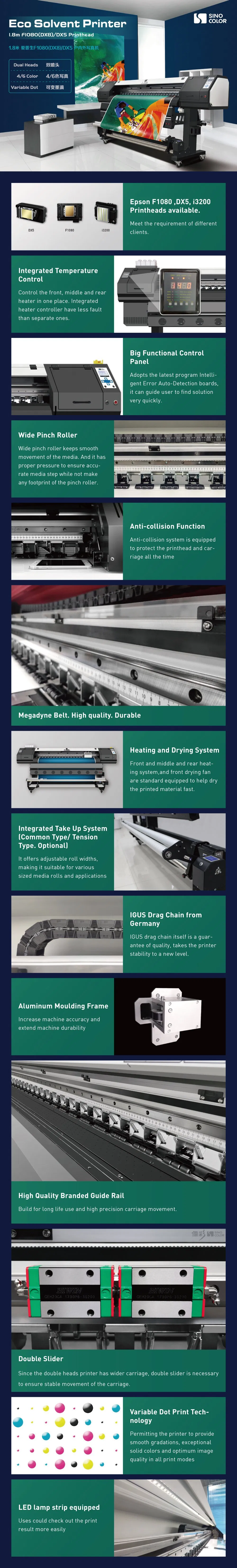 1.8 Meter China Manufacturer Large Format Eco Solvent Printer Vinyl Inkjet Banner Sticker Sav Label