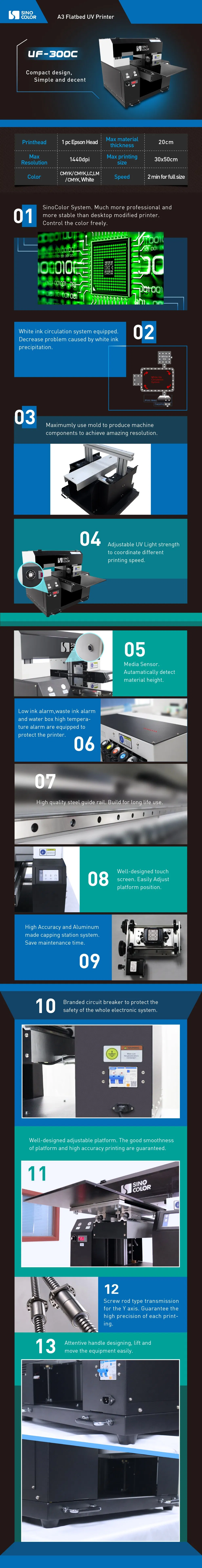 1440 Dpi Sinocolor 30X 50 Cm UV Flatbed Printing Machine for Phone Case, Pen, Bottle