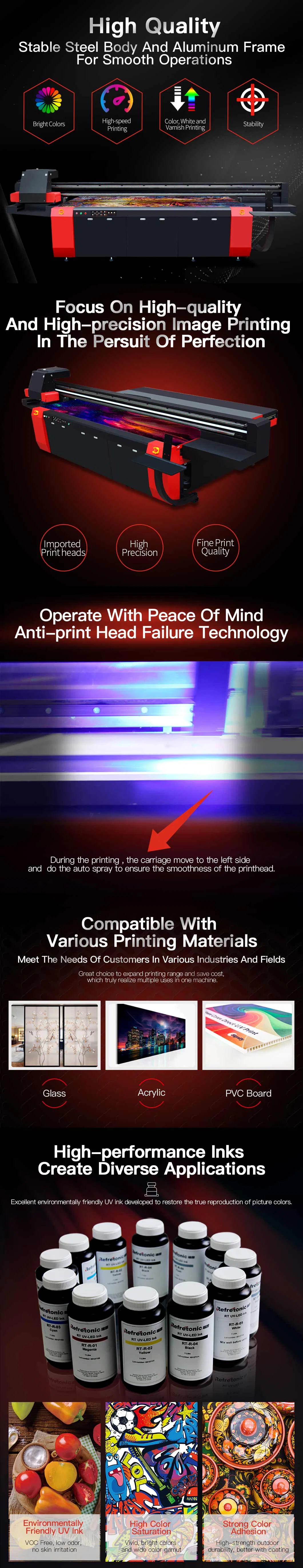 720*1200dpi LED UV Lamp Corrugated Plastic Printer ODM Mt-UV3220gx