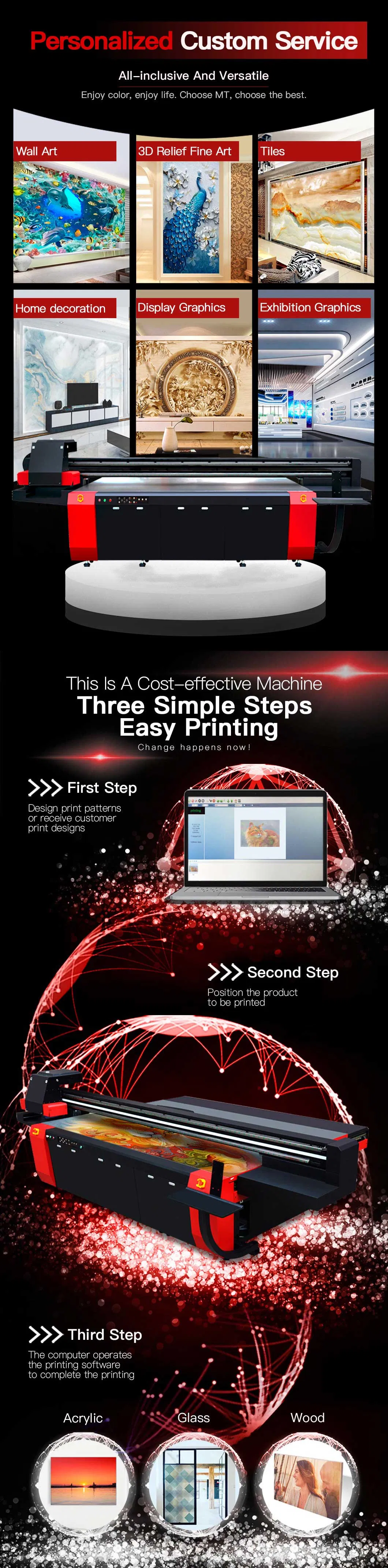 720*1200dpi LED UV Lamp Wide Format Corrugated Box Digital Printer