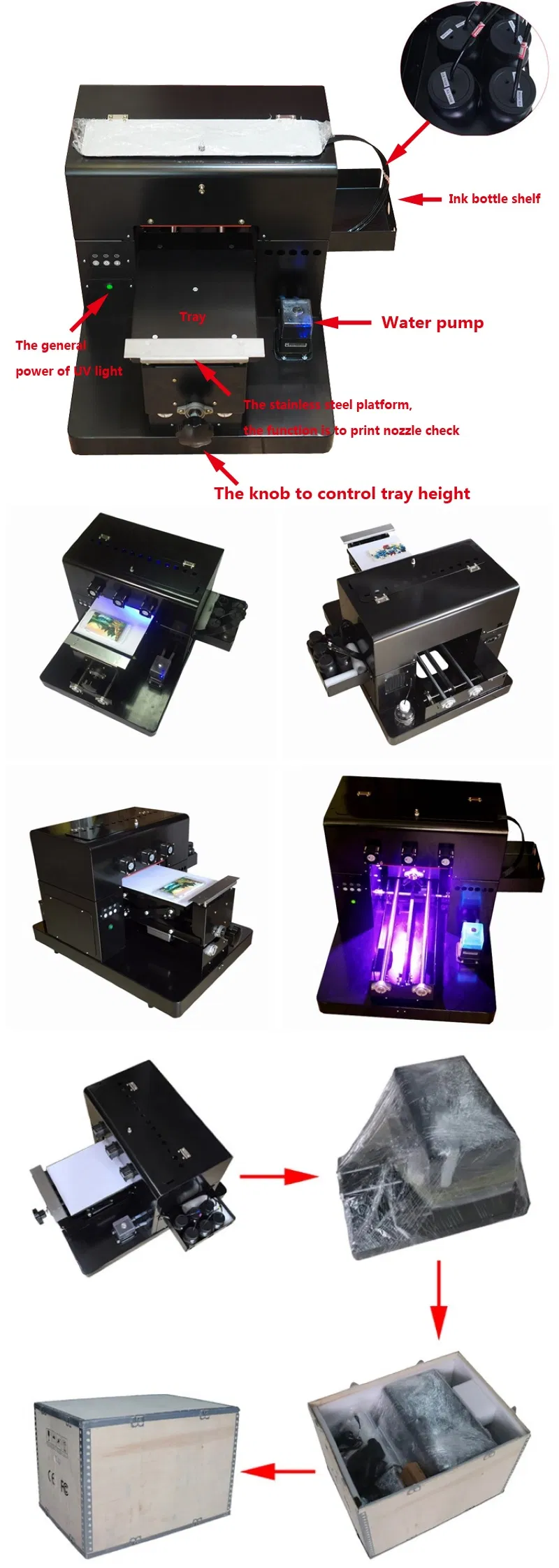 A4 UV Flatbed Printer for Phone Case, Cup, Bottle, Balls, Pen, Candle