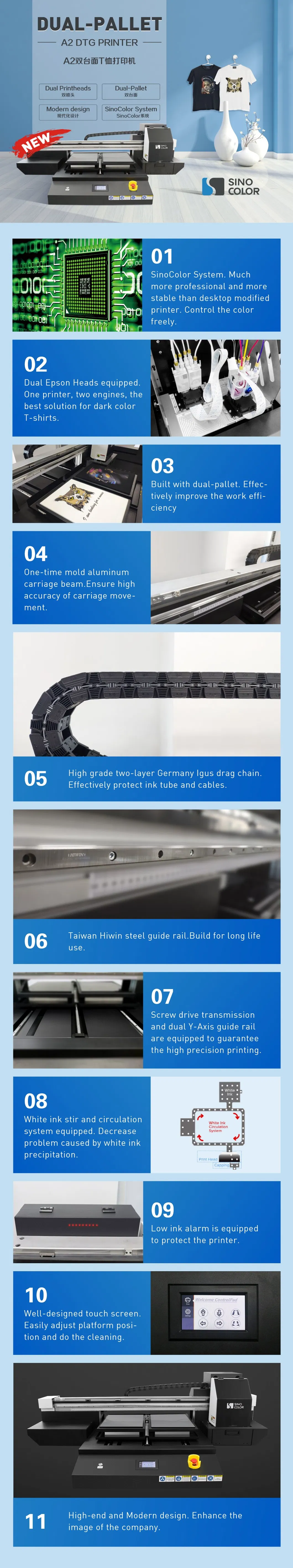 Factory One-Stop Supply A2 Dual Platen Full Automatic Textil DTG Printer with White Ink Circulation