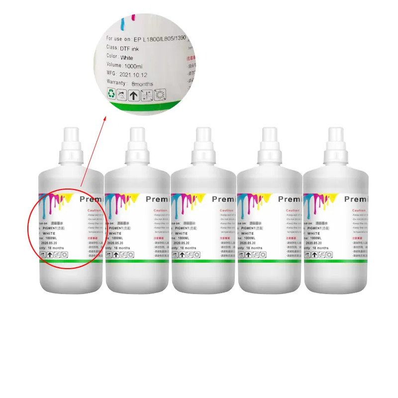 Hot Sale Dtf White Ink Pet Transfer Dtf Ink for Epson L1800 L805 P600 P800 Dx5 4720 1390 Dtf Film Printer Inks