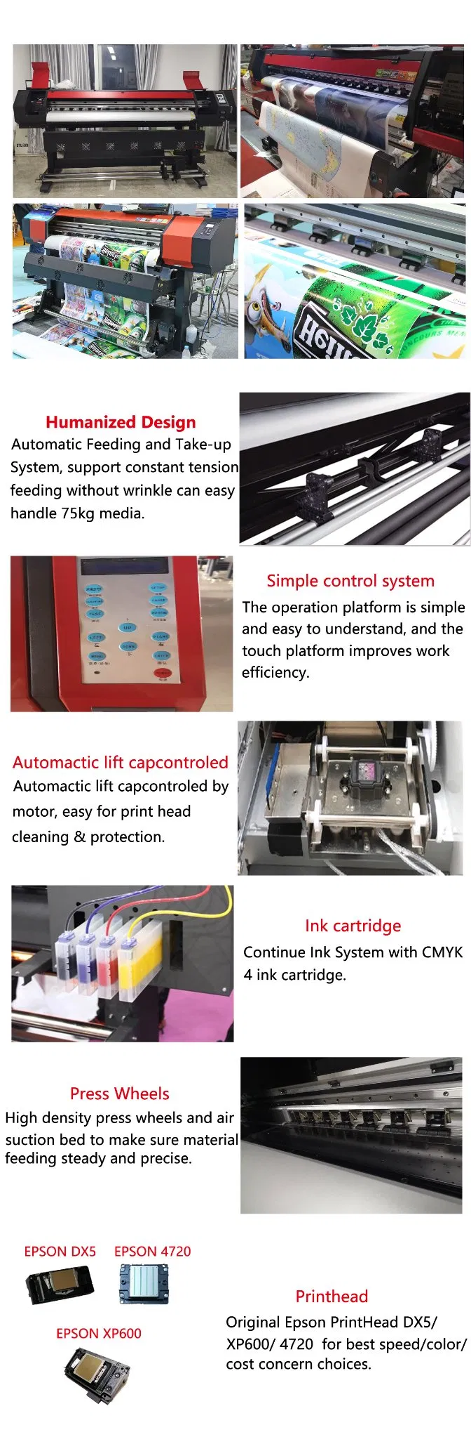 Large Format Digital Dye Eco Solvent Printer with Epson I3200 Printhead
