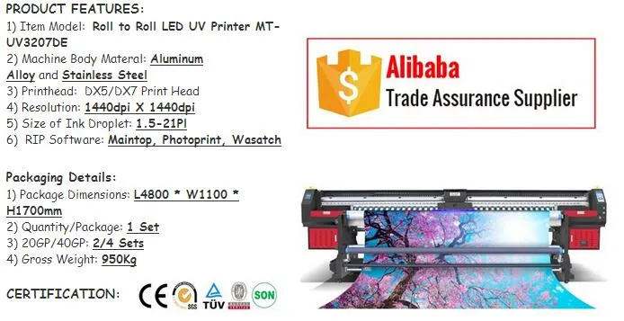 Large Format LED UV Digital Inkjet Printing Machine with 5 Colors 1440 Dpi