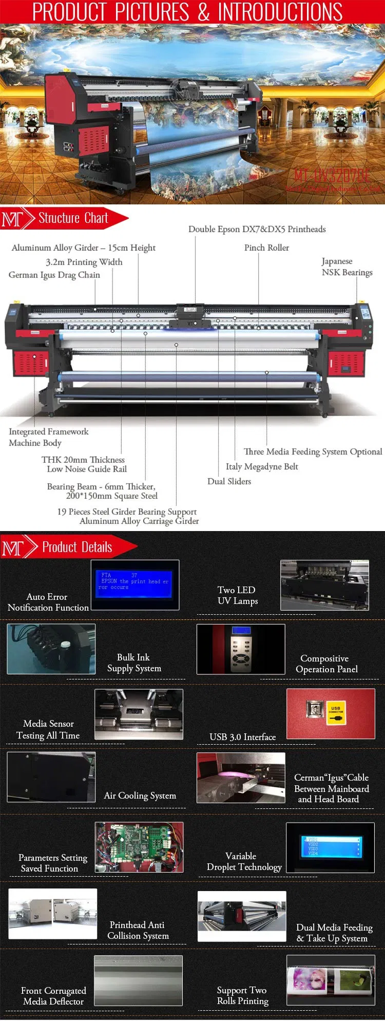 Large Format LED UV Digital Inkjet Printing Machine with 5 Colors 1440 Dpi