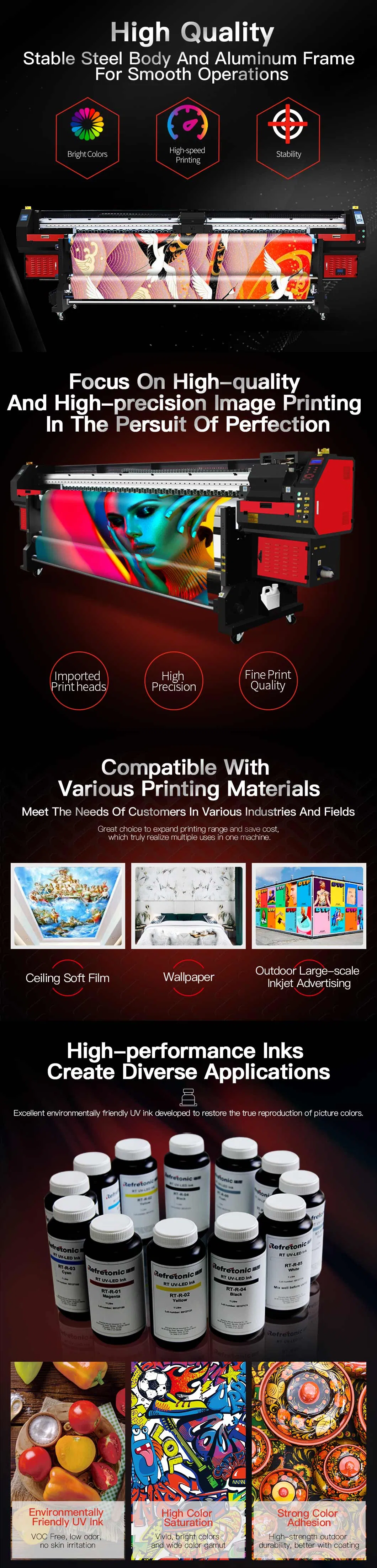 LED UV Digital Printer with Ricoh Gen5 3.2 Width Format with 1440*1440dpi Resolution