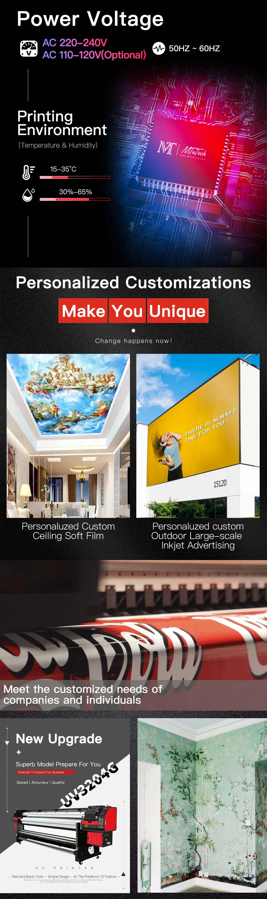 LED UV Digital Printer with Ricoh Gen5 3.2 Width Format with 1440*1440dpi Resolution
