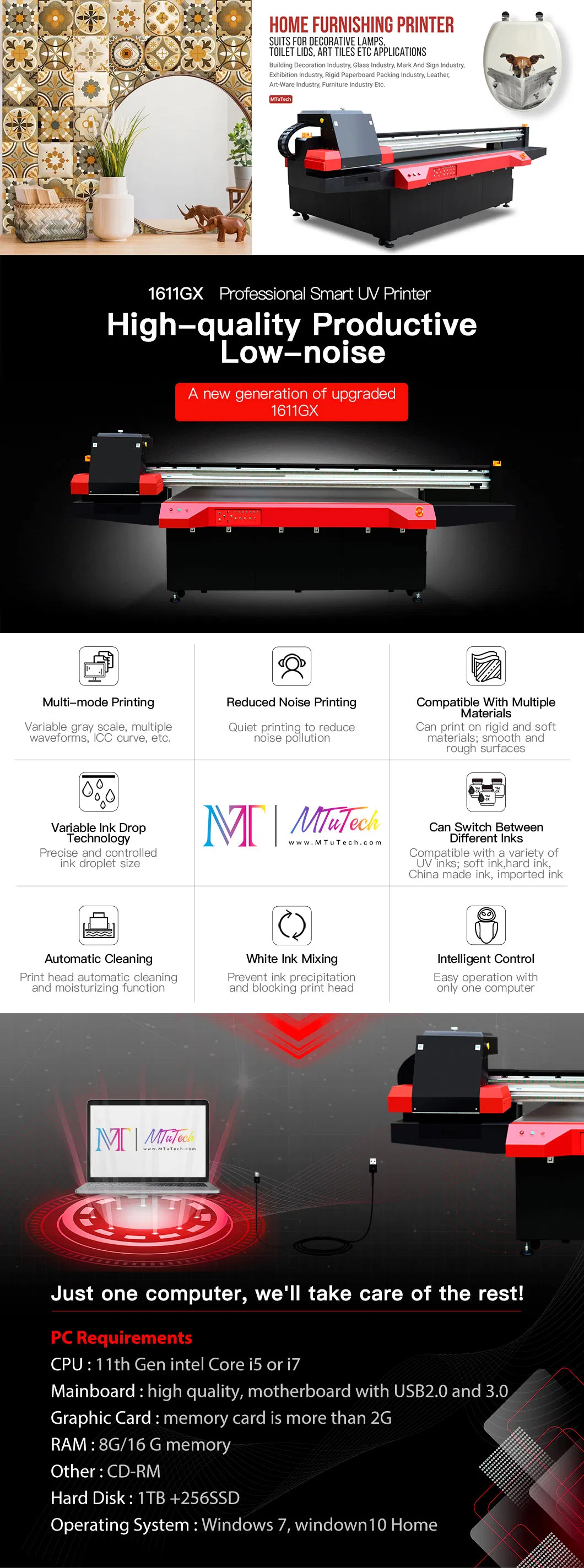 Mt 1600*1100mm Is Suitable for Acrylic Wood Mobile Phone Shell Small UV Flatbed Printer