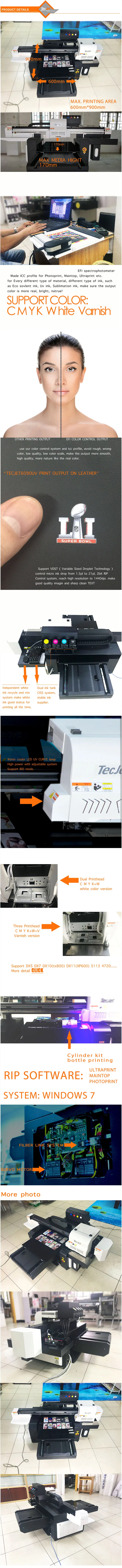 Tecjet Dx5, Dx7, XP600 Printhead 6090 UV Flatbed Printer Acrylic Tubes Printing Machine