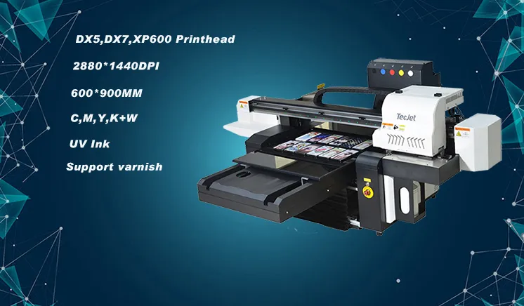 Tecjet Dx5, Dx7, XP600 Printhead 6090 UV Flatbed Printer Acrylic Tubes Printing Machine